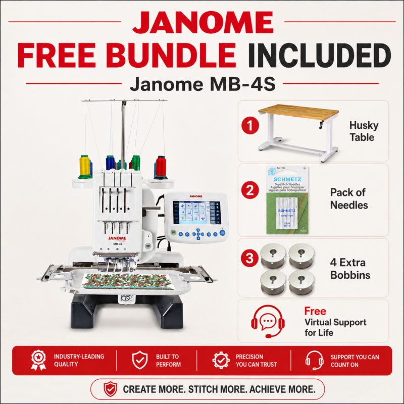 Janome MB-4S commercial embroidery machine bonus bundle