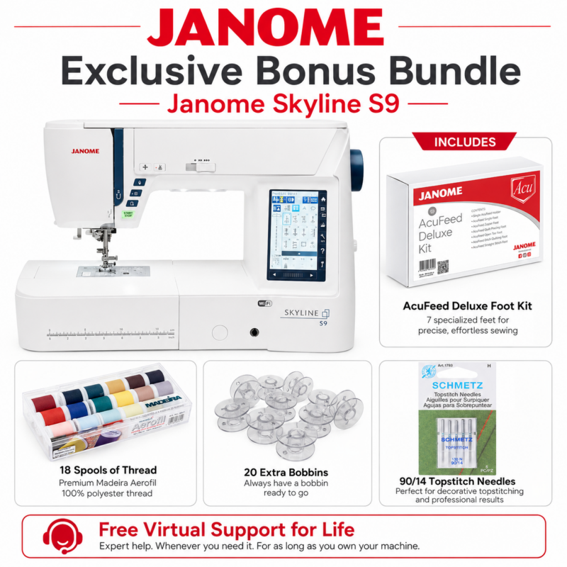 Janome Skyline S9 sewing machine bonus bundle