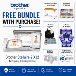 Brother Stellaire 2 XJ2 sewing and embroidery machine bonus bundle