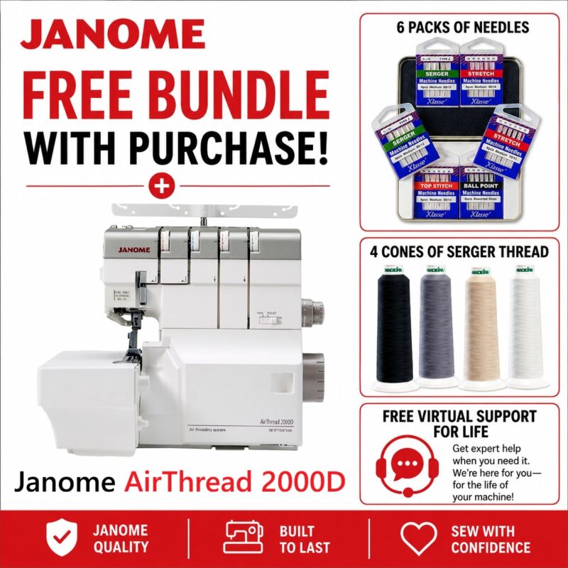 Janome AirThread 2000D serger machine bonus bundle