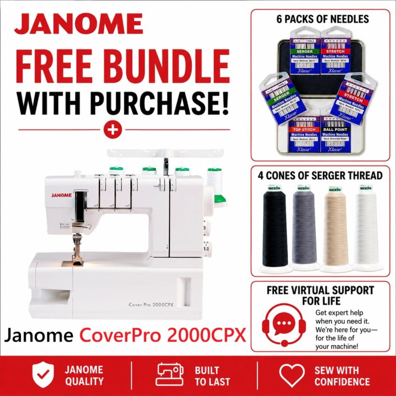 Janome CoverPro 2000CPX serger machine bonus bundle