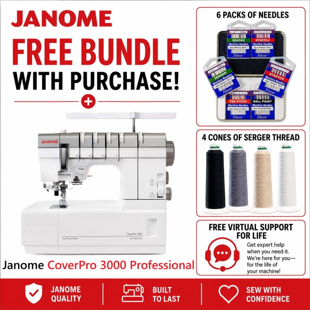 Janome CoverPro 3000 Professional serger machine bonus bundle