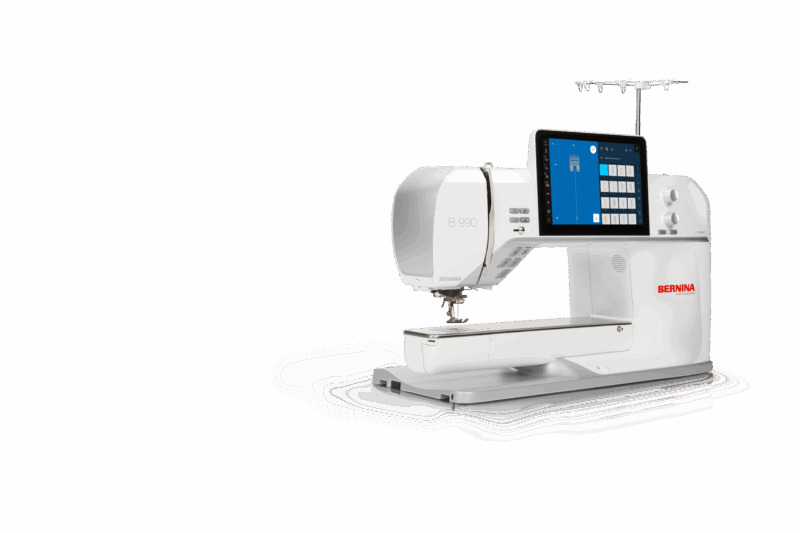 Bernina 990 sewing machine features and ratings nearby.