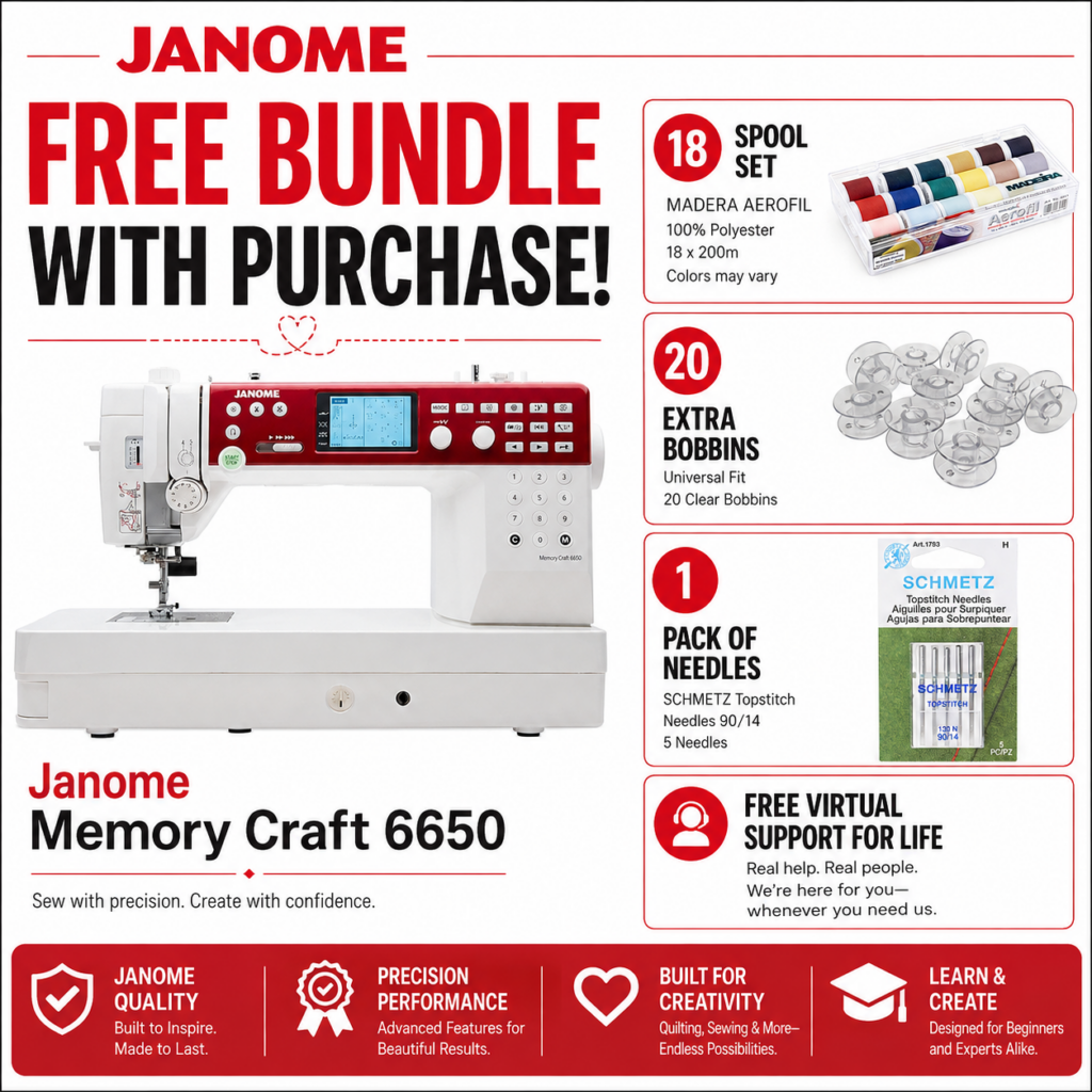 Janome Memory Craft 6650 sewing machine bonus bundle