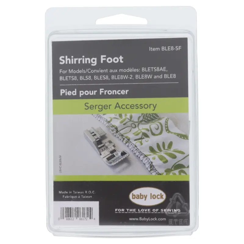 Use Baby Lock Shirring Foot for easy fabric manipulation