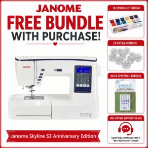 Janome Skyline S3 AE sewing machine bonus bundle