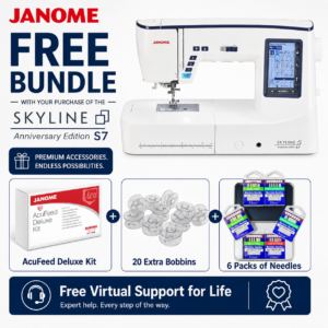 Janome Skyline S7 Anniversary Edition sewing machine bonus bundle
