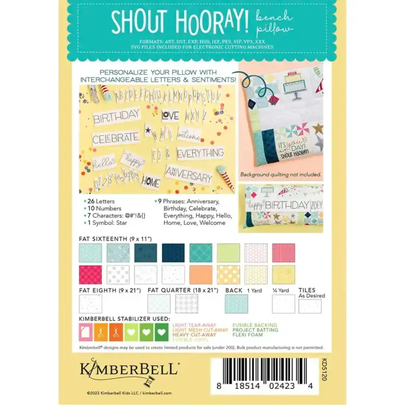 Kimberbell Shout Hooray Bench Pillow pattern project for sewing machine
