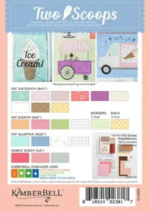 Kimberbell Two Scoops Bench Pillow design project for embroidery machine