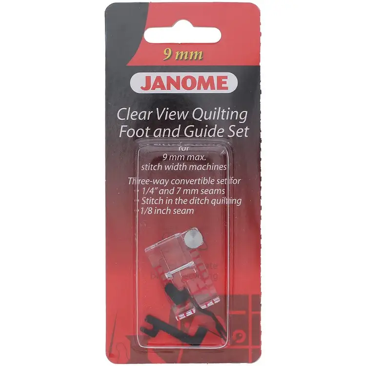 Janome Clear View Quilting Foot and Guide Set 9mm for easy stitch placement for perfect quilt seams