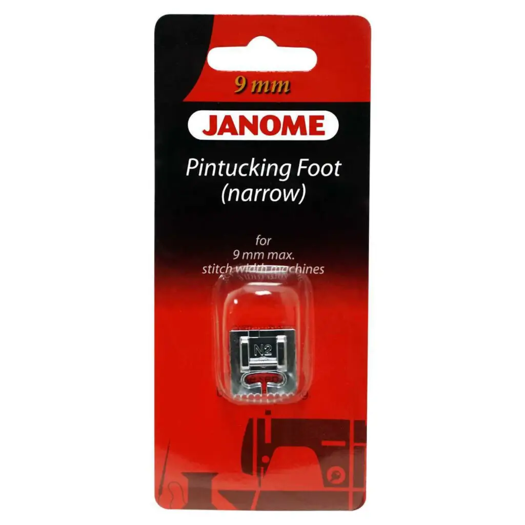 Janome Pintucking Foot 9mm Narrow for creating neat and uniform pintucks on fabric edges