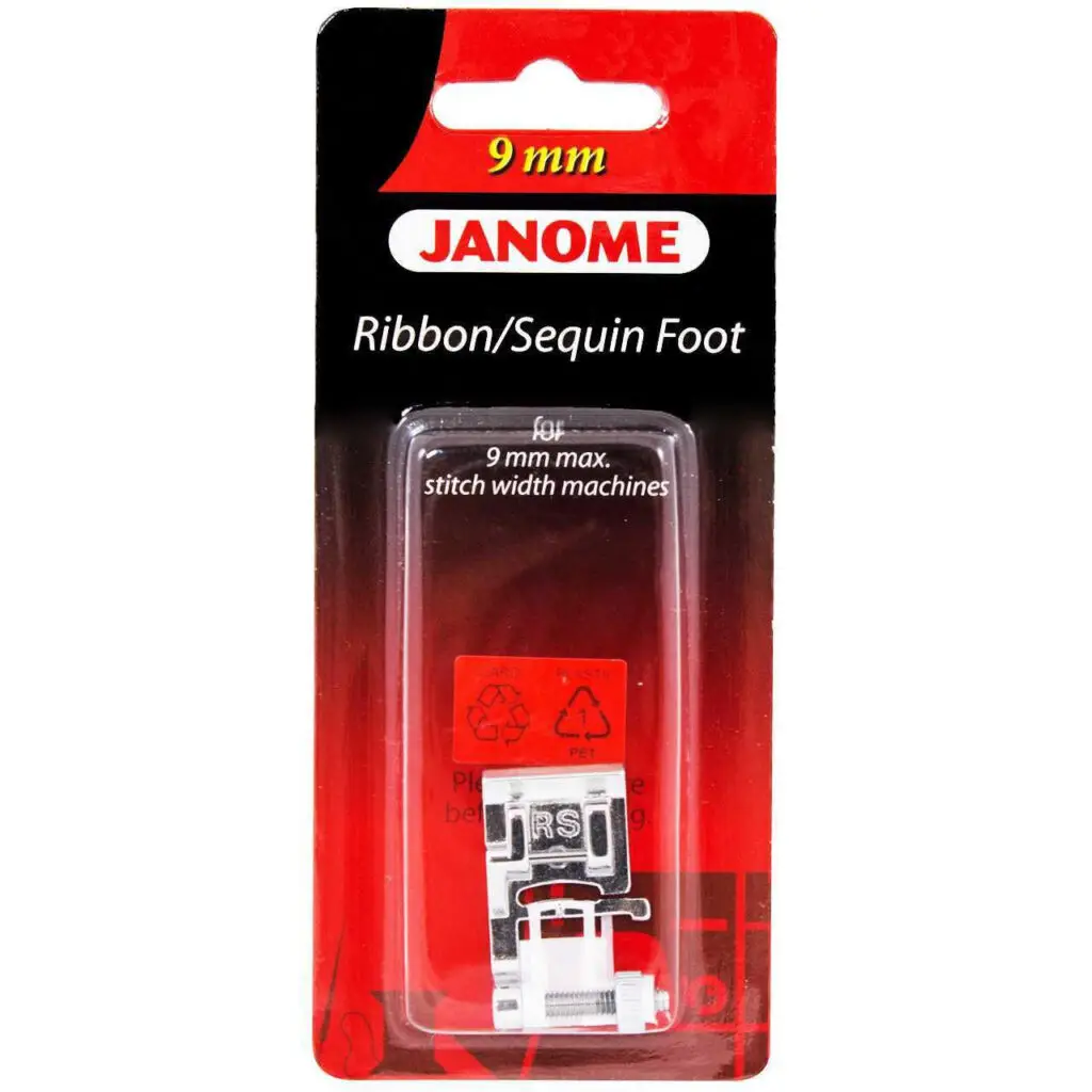 Janome Ribbon Sequin Foot 9mm for making creative and decorative fabric embellishments