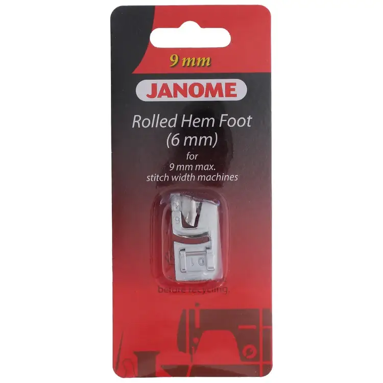 Janome Rolled Hem Foot 6mm for flawless stitch placement when creating rolled hems