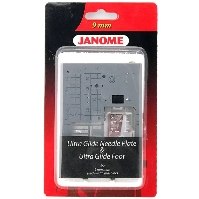 Janome Ultra Glide Needle Plate and Foot Set 9mm for providing flawless stitch placement on both lightweight and heavy fabrics