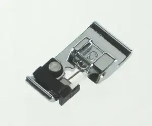 foot guides fabric while stitching to secure seam edges neatly