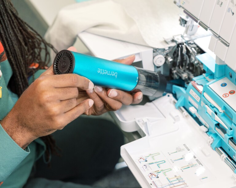 machine includes tension release for easier threading and setup transitions