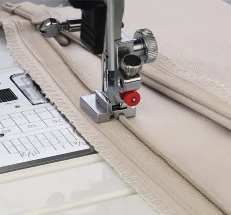 janome concealed zipper foot front loading screw-on allows close stitching to coils