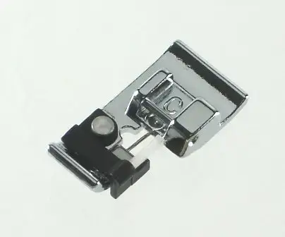 foot guides fabric while stitching to secure seam edges neatly