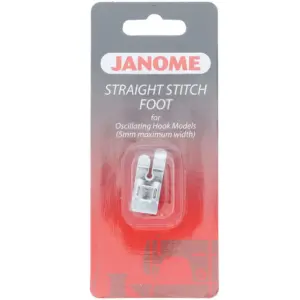 janome straight stitch foot front load helps guide fabric with perfect alignment