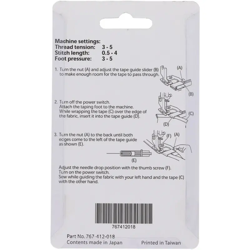 janome taping foot excellent for decorative edge finishing and garment seams