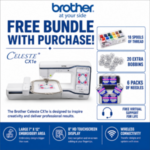 Brother Celeste CX1e embroidery machine bonus bundle