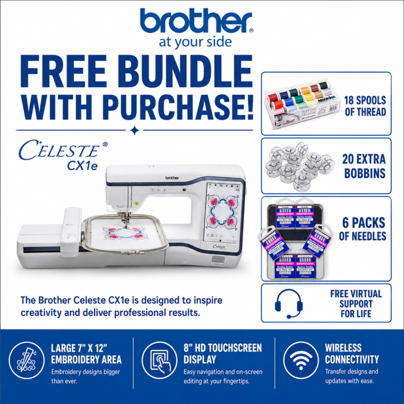 Brother Celeste CX1e embroidery machine bonus bundle