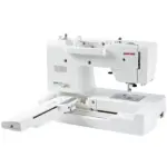Janome Memory Craft 1000 sewing and embroidery machine includes multiple presser feet