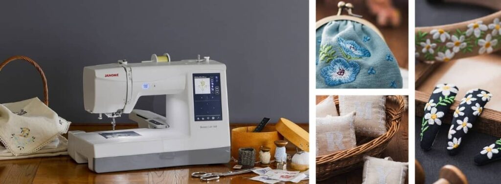 Janome Memory Craft 100E embroidery machine for craft fair embroidery items
