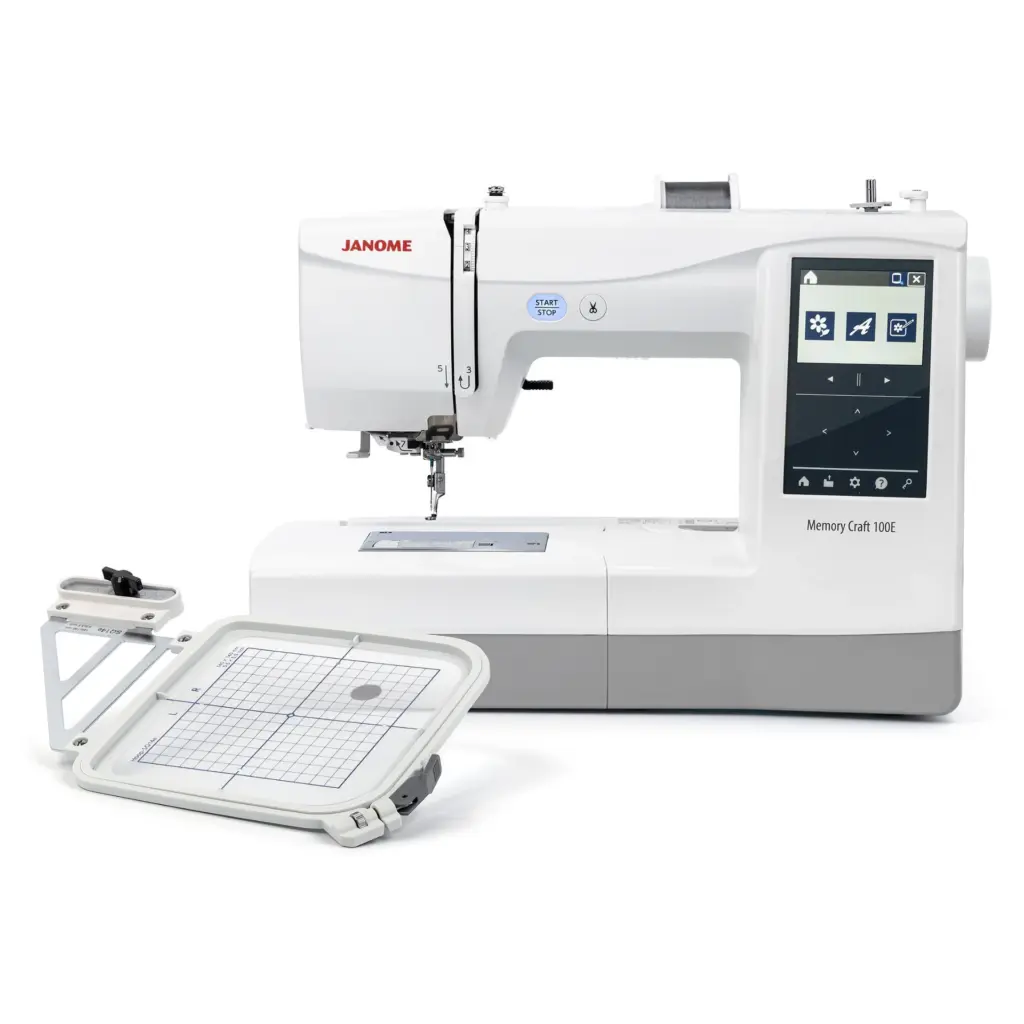 Janome Memory Craft 100E embroidery machine includes embroidery starter kit