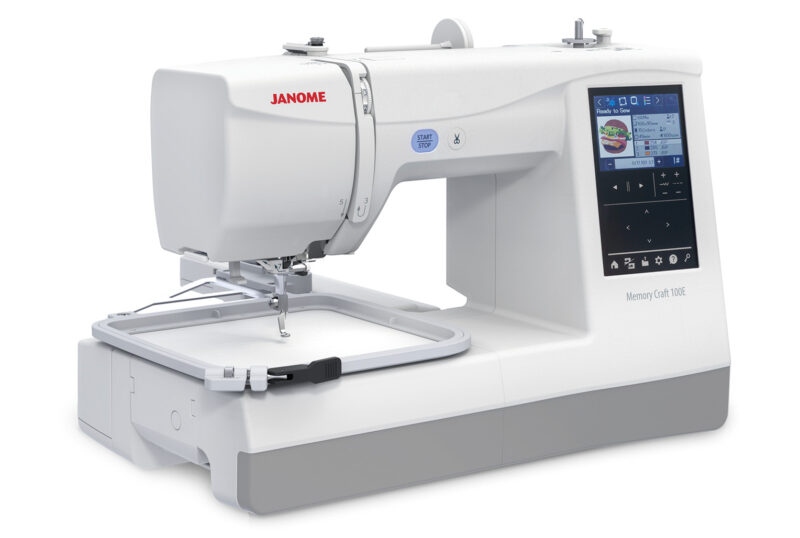 Janome Memory Craft 100E embroidery machine includes embroidery design cards