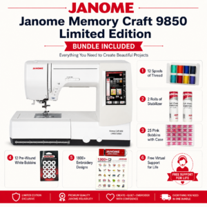 Janome Memory Craft 9850 Limited Edition sewing machine bonus bundle