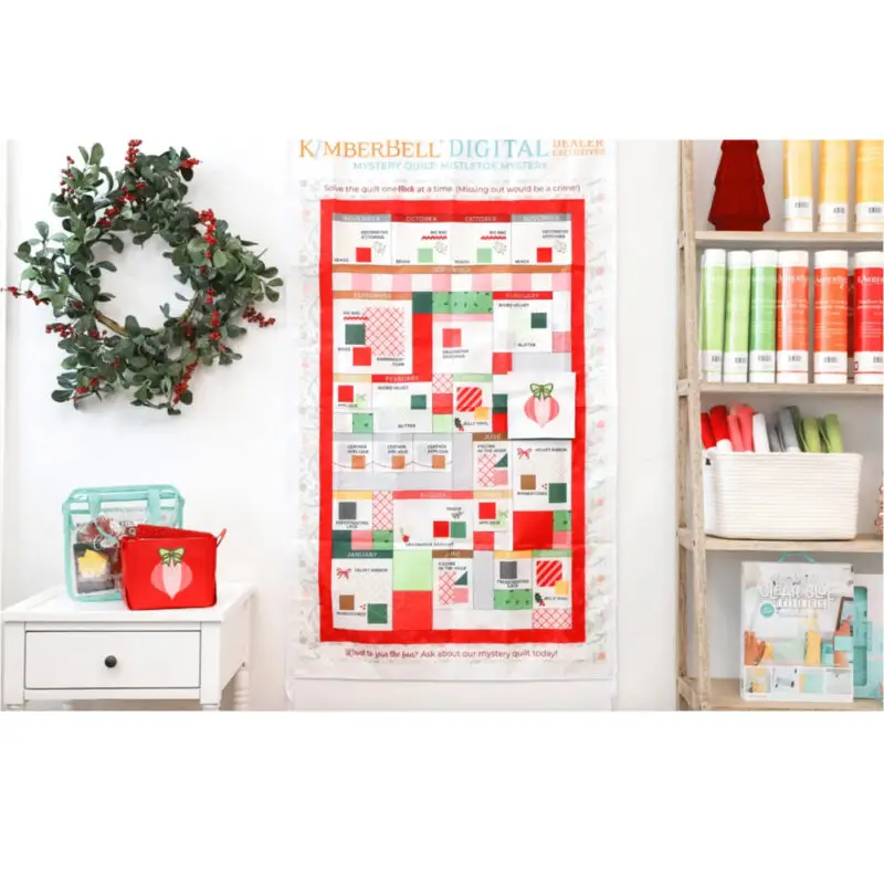 Kimberbell mistletoe mystery quilt design layout for monthly sew a long in portland oregon