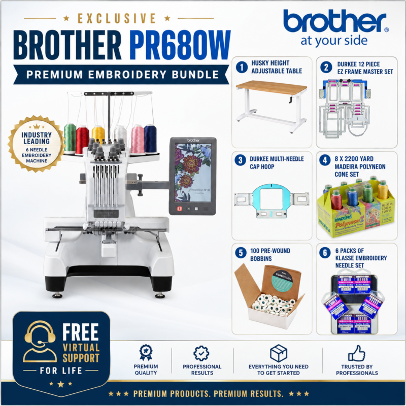 Brother PR680W embroidery machine bonus bundle