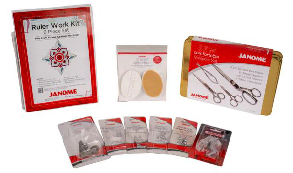 Janome HD9QC Professional sewing machine includes multiple presser feet