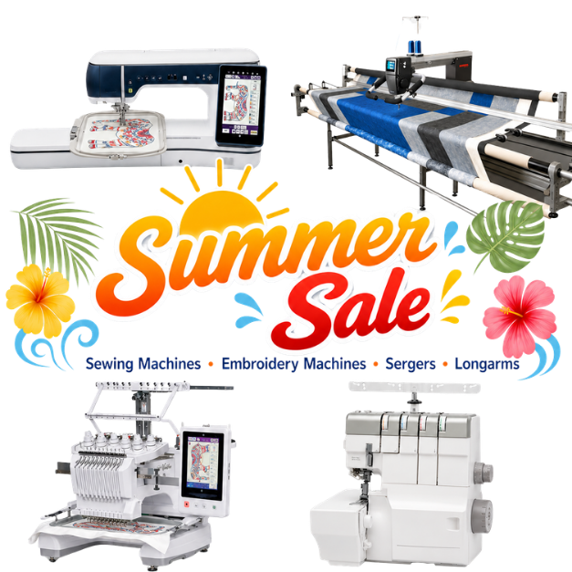 Huge summer sale for sewing machines, embroidery machines, longarms and sergers.