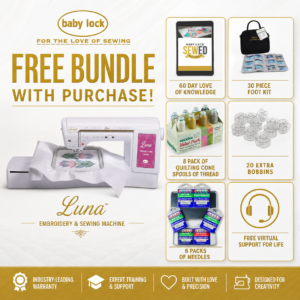Baby Lock Luna sewing and embroidery machine bonus bundle